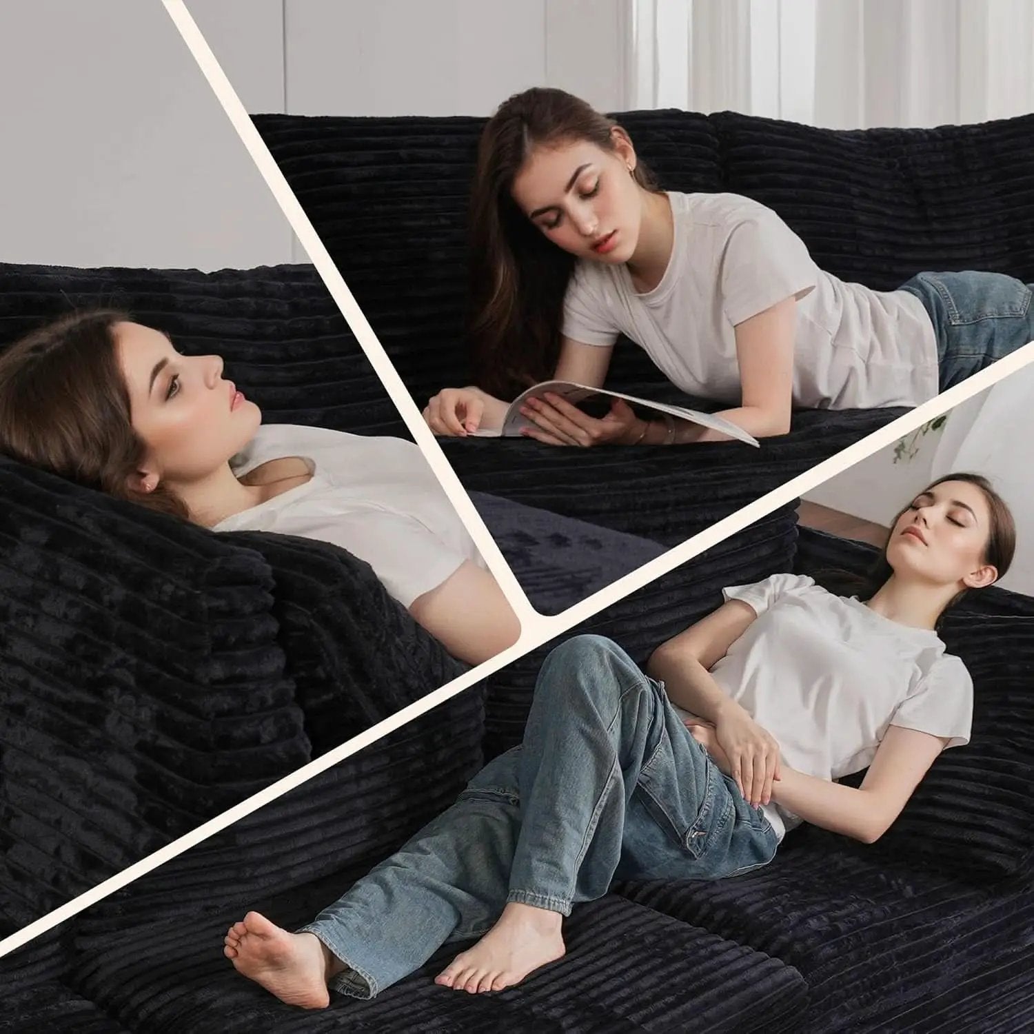 Modular Sectional Sofa Black Corduroy Convertible Sleeper from PriceLows™