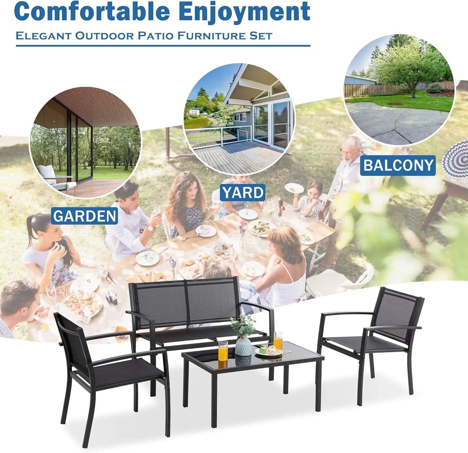Dark Grey Outdoor Patio Set With Glass Coffee Table from PriceLows™