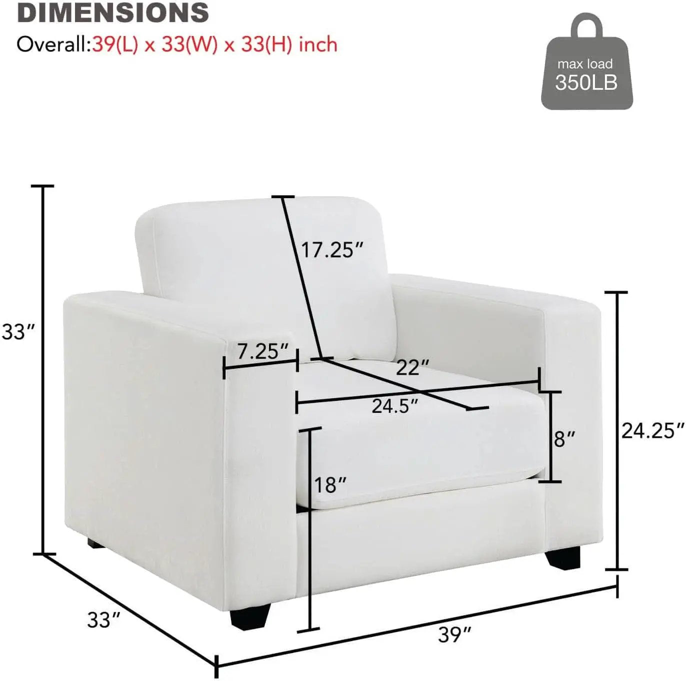 39 Inch Oversized Chenille Upholstered Accent Chair from PriceLows™