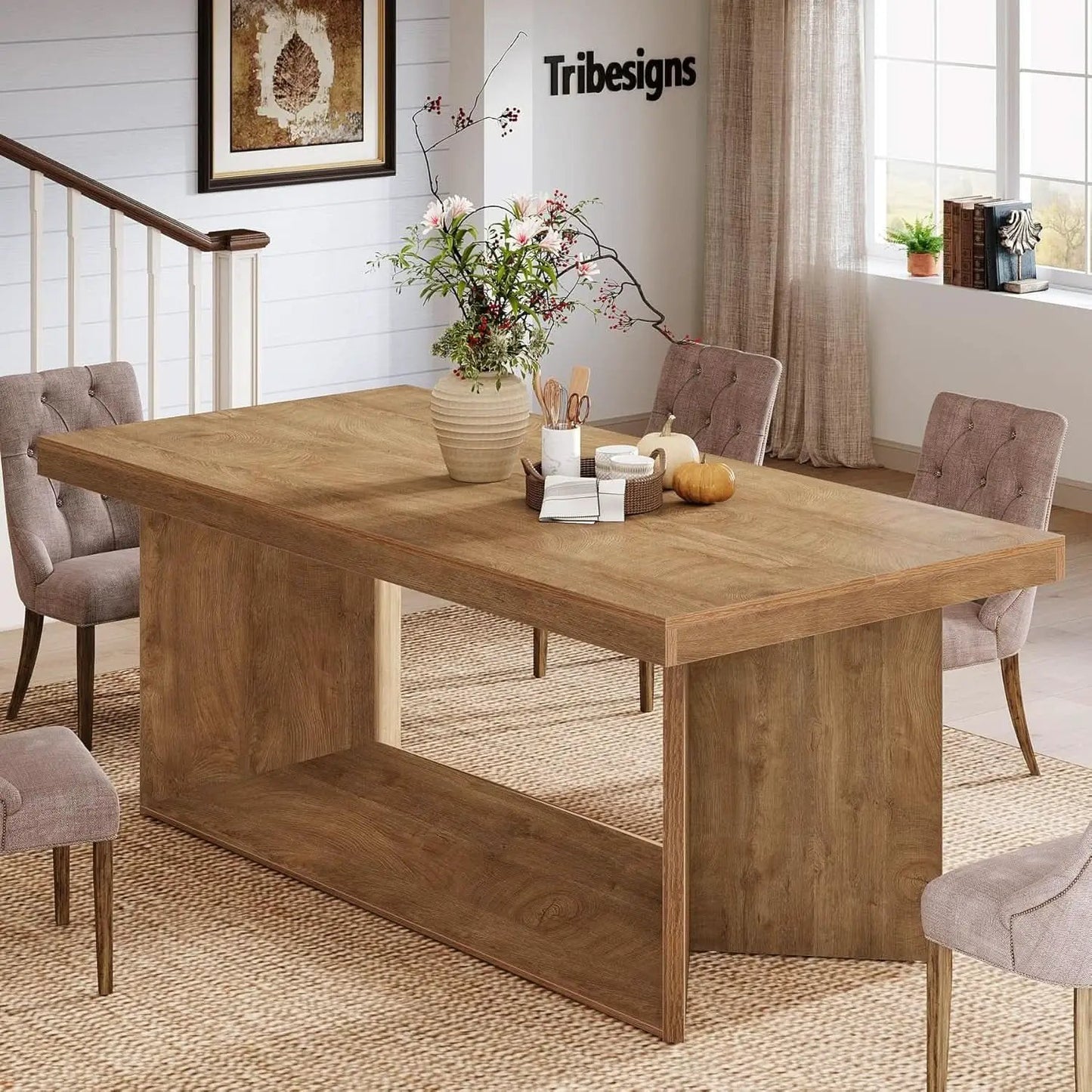 63 Inch Brown Farmhouse Dining Table Seats Four To Six from PriceLows™