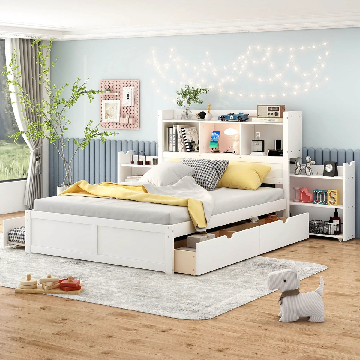 Storage Platform Bed | Solid Pine Wood | Trundle Base | 2 Drawer Storage