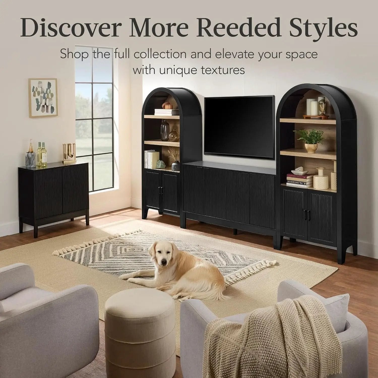 Black Two Door Modern Entryway Storage Cabinet Reeded Doors from PriceLows™