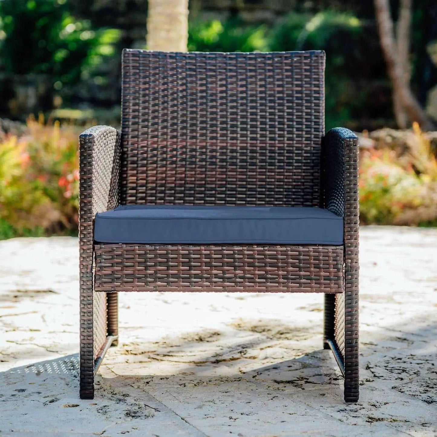 Wicker Outdoor Patio Set 3 Piece Bistro Brown Navy from PriceLows™