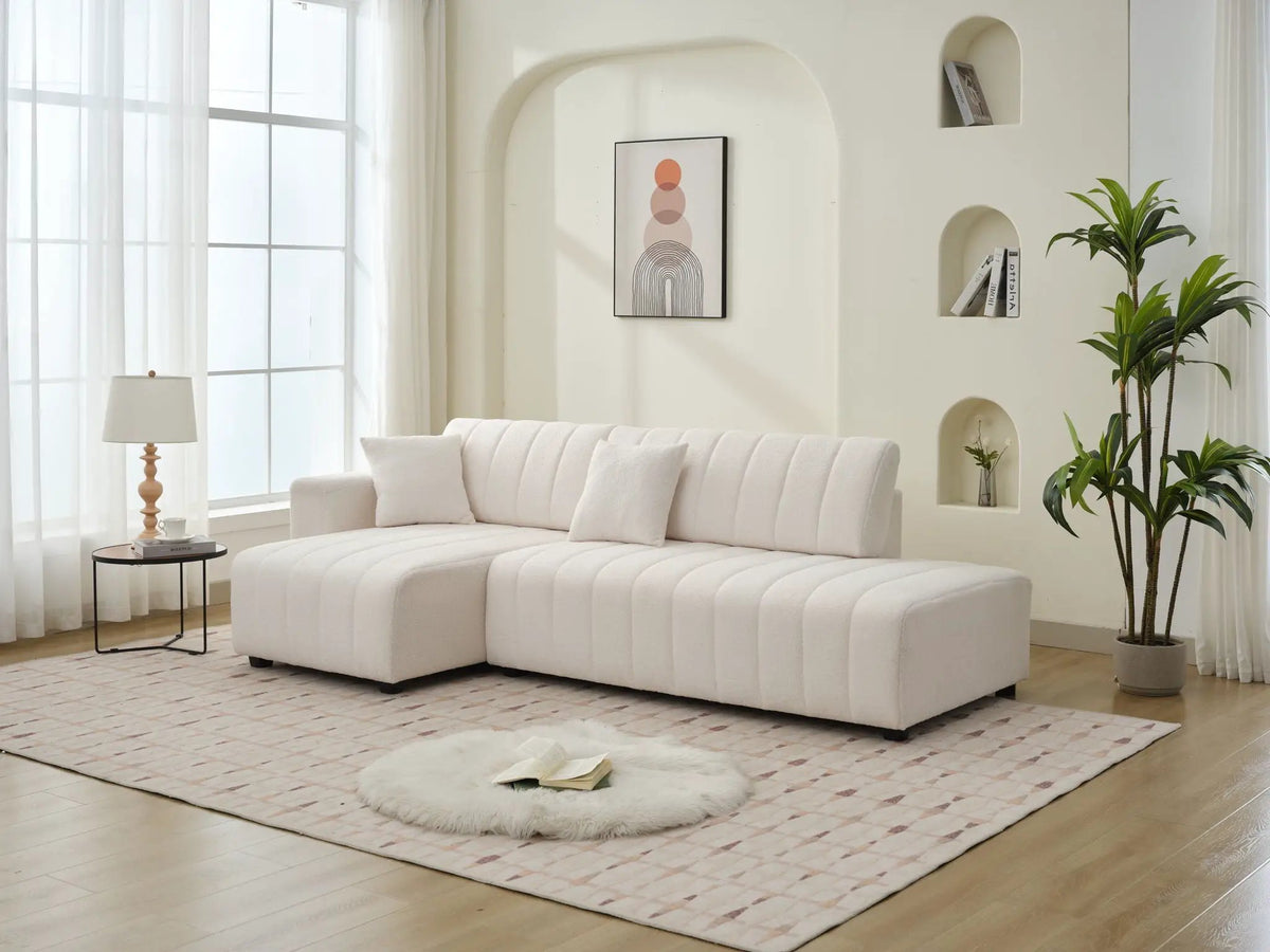 Jessica Sectional Sofa With Chaise | Lamb Wool Upholstery | Versatile Configuration | 104 Inch Length