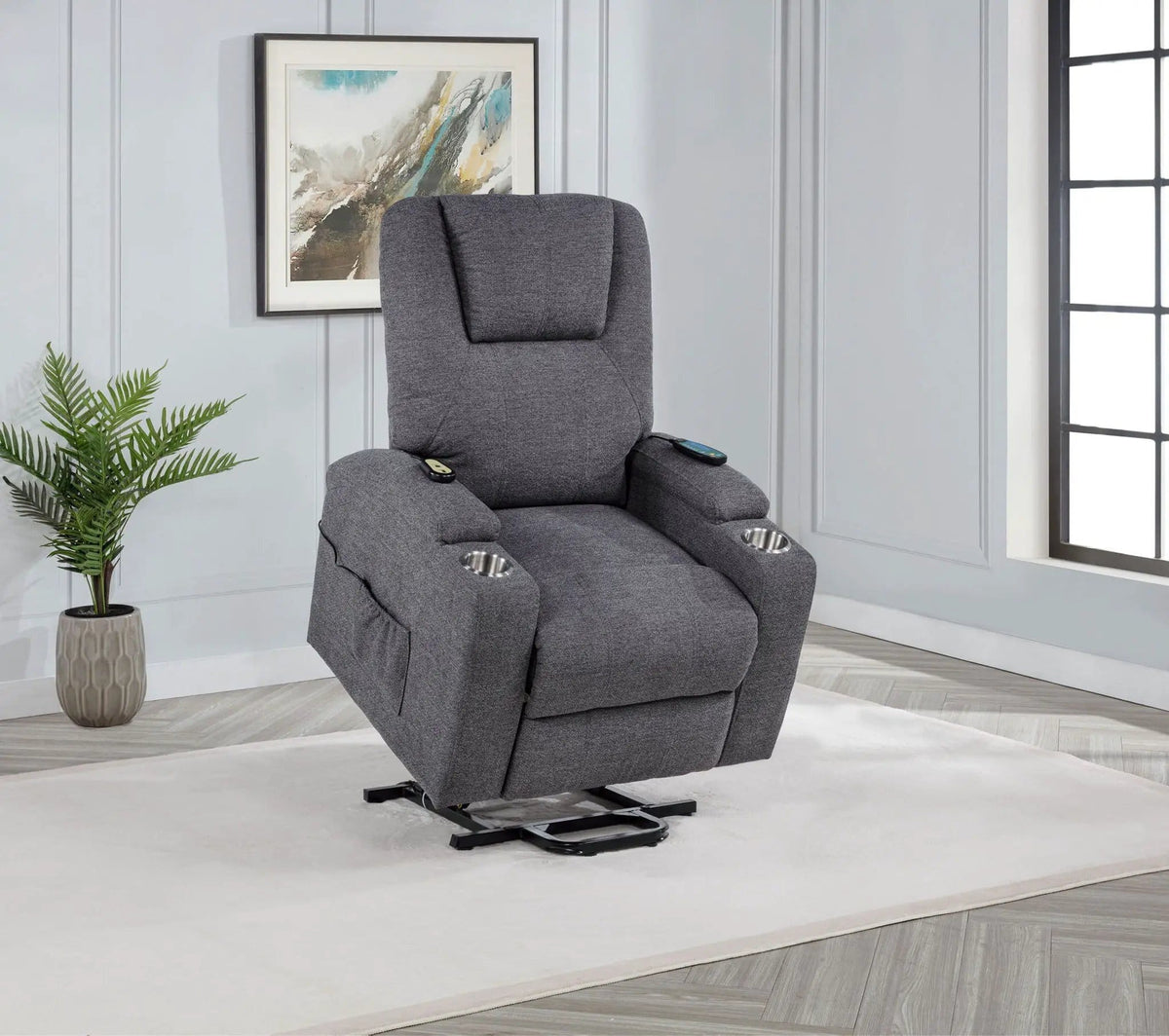 Louie Chenille Upholstered Power Lift Massage Chair | 32 x 37 x 42.5 in | Chenille & Stainless Steel | Grey