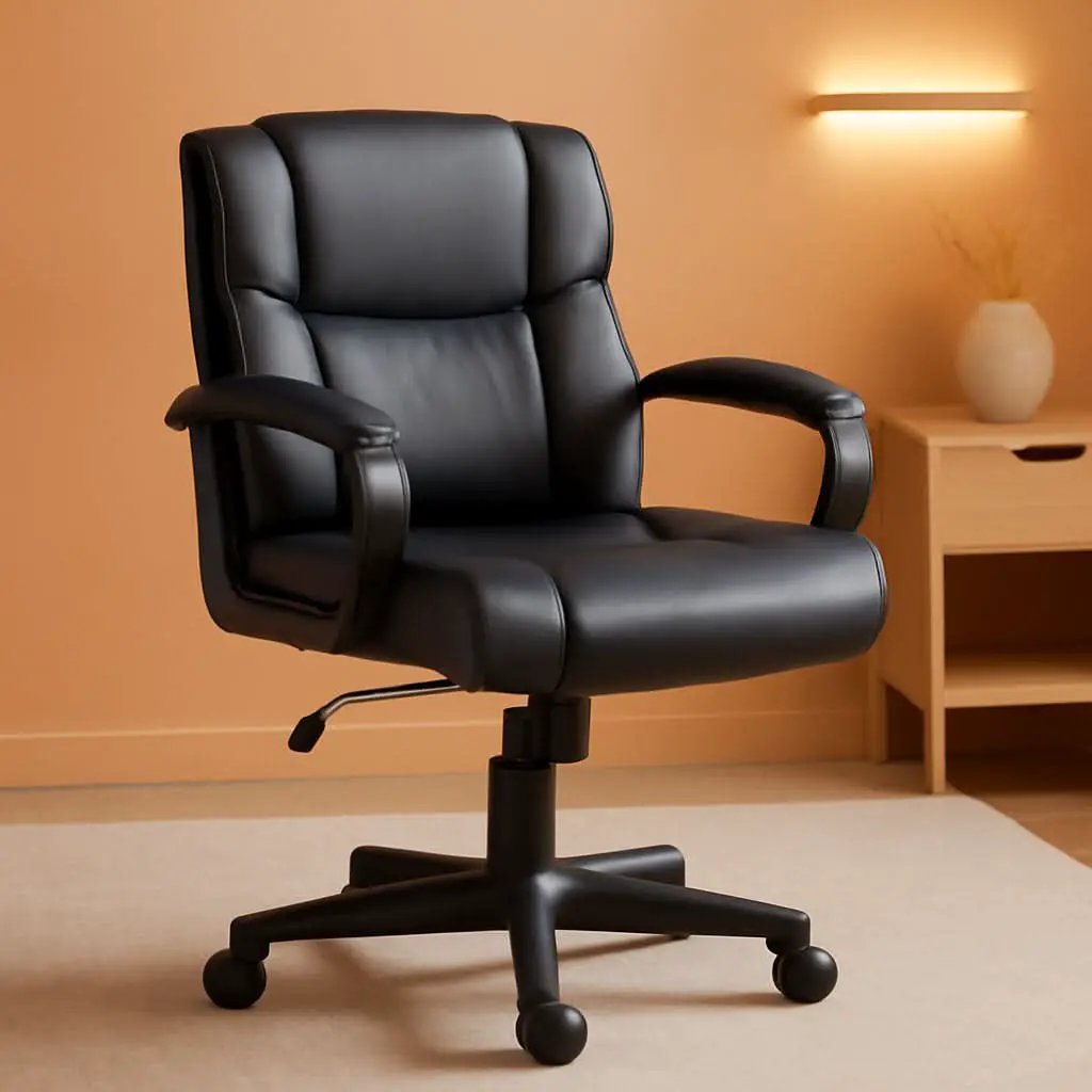 Black Office Chair With Padded Armrests Height Adjustable from PriceLows™