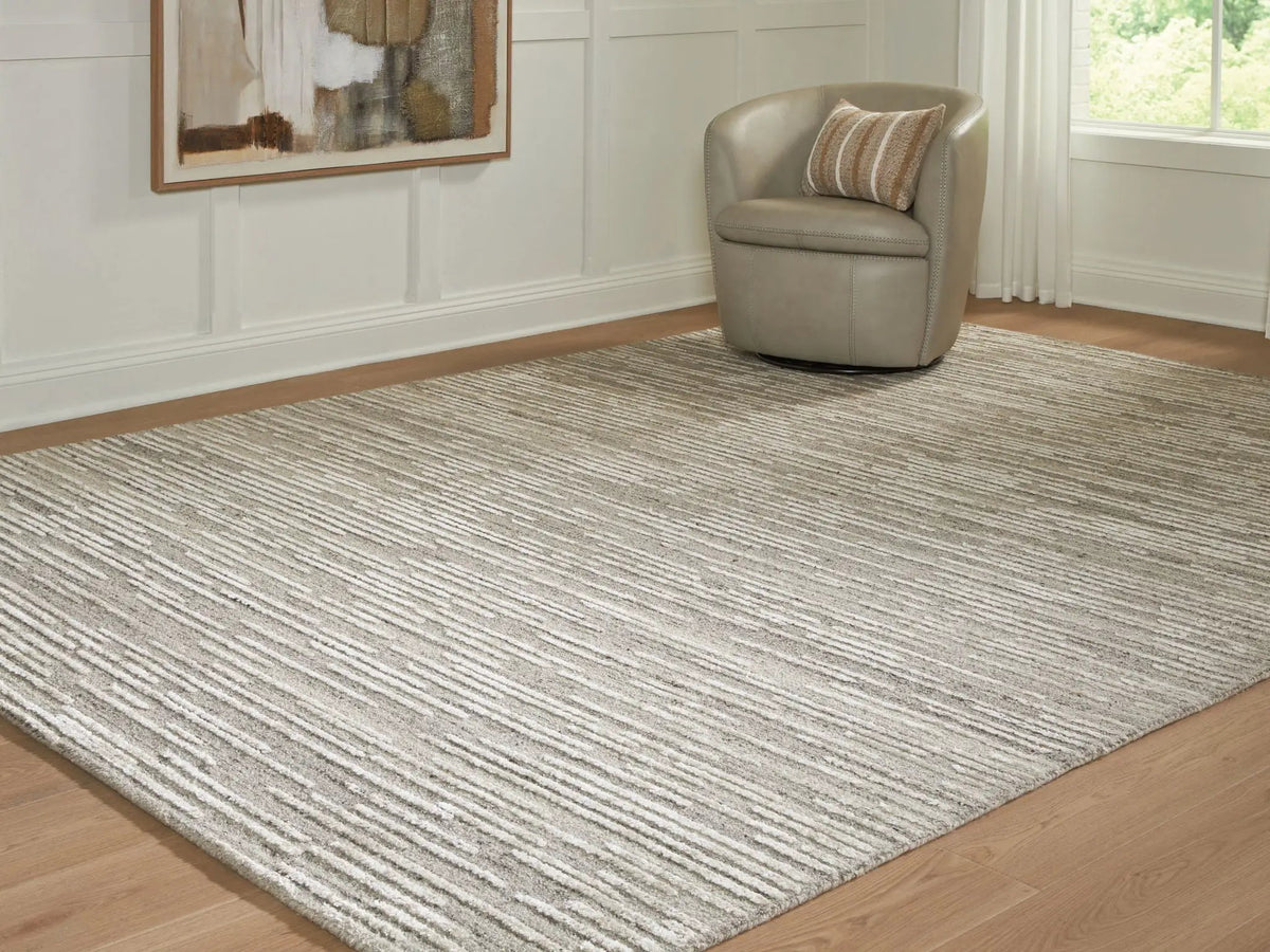 Eljory Area Rug | 108 x 143 Inch | Gray Abstract Stripe | Hand Tufted
