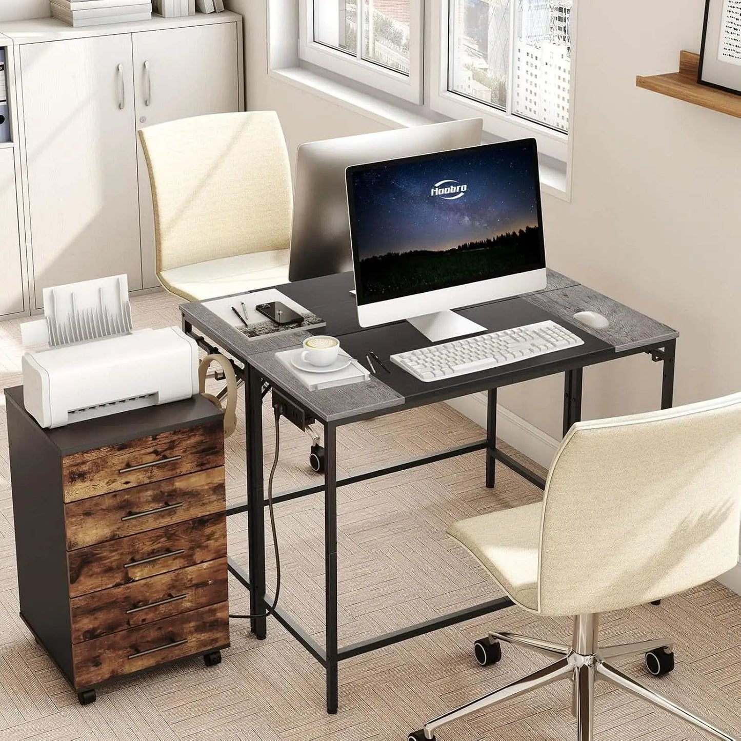 Charcoal Gray Computer Desk With Power Outlet And Hooks from PriceLows™