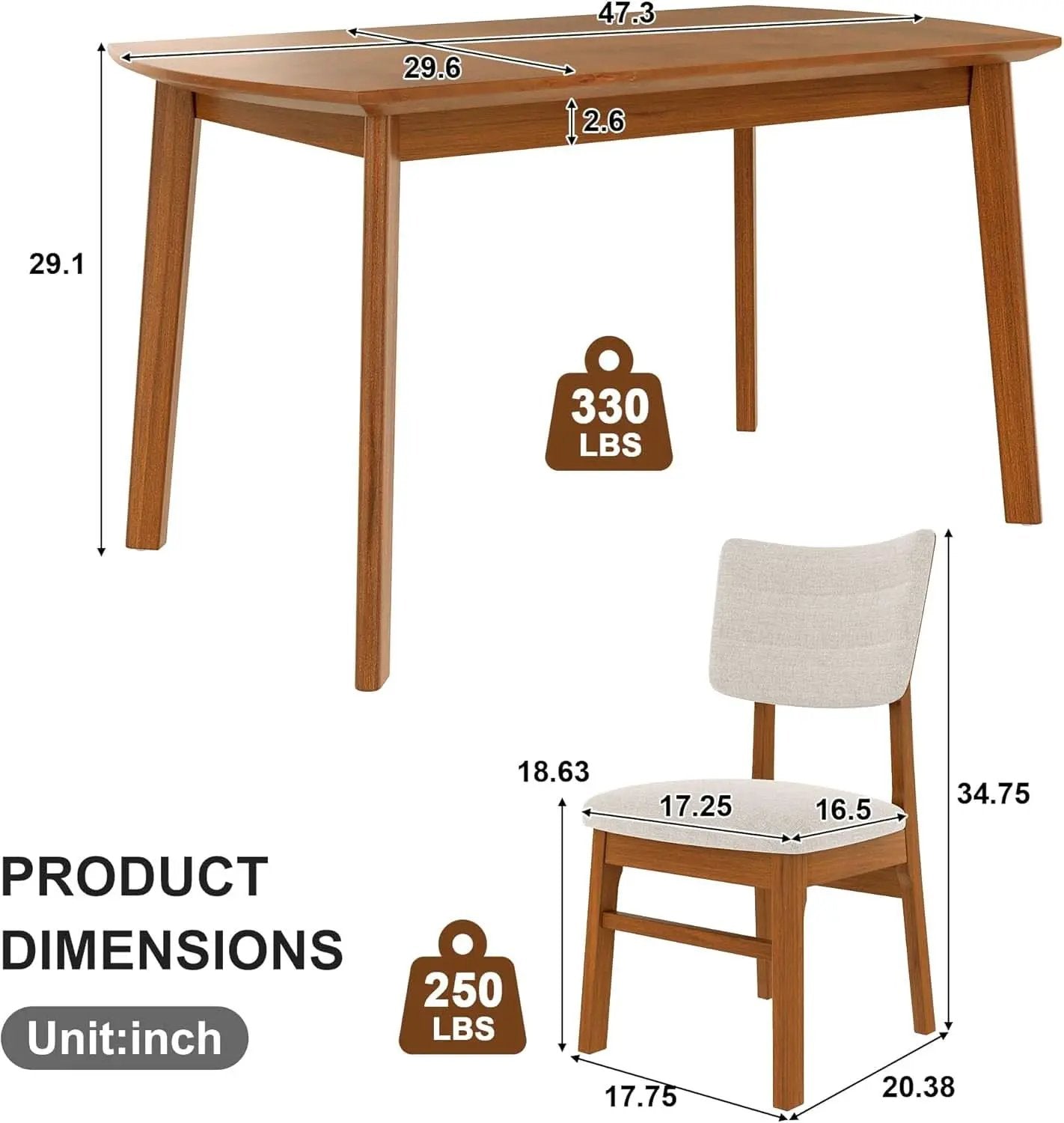 Brown Beige Space Saving Solid Wood Dining Set Chairs from PriceLows™