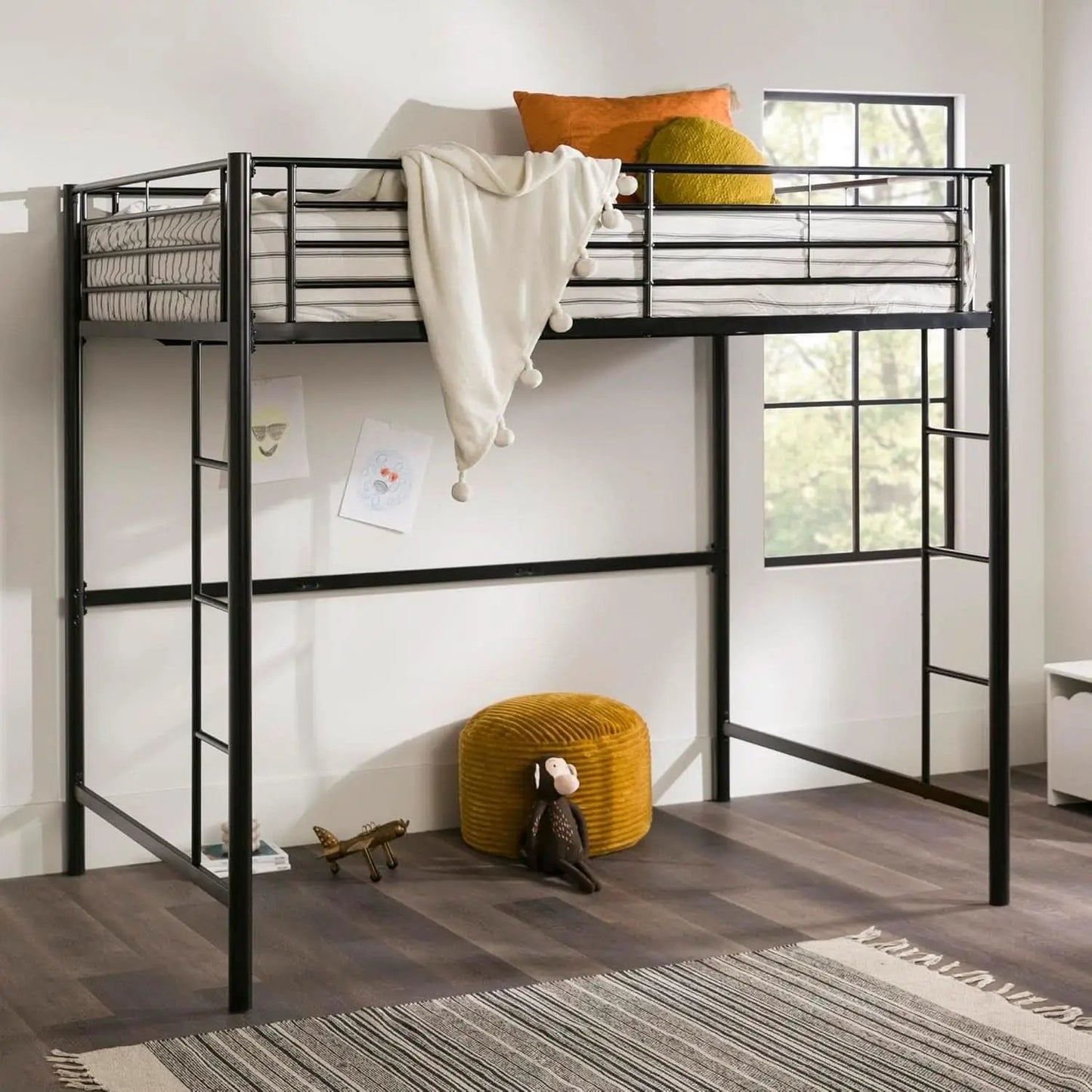 Urban Industrial Metal Double Loft Bunk Bed Full Black from PriceLows™