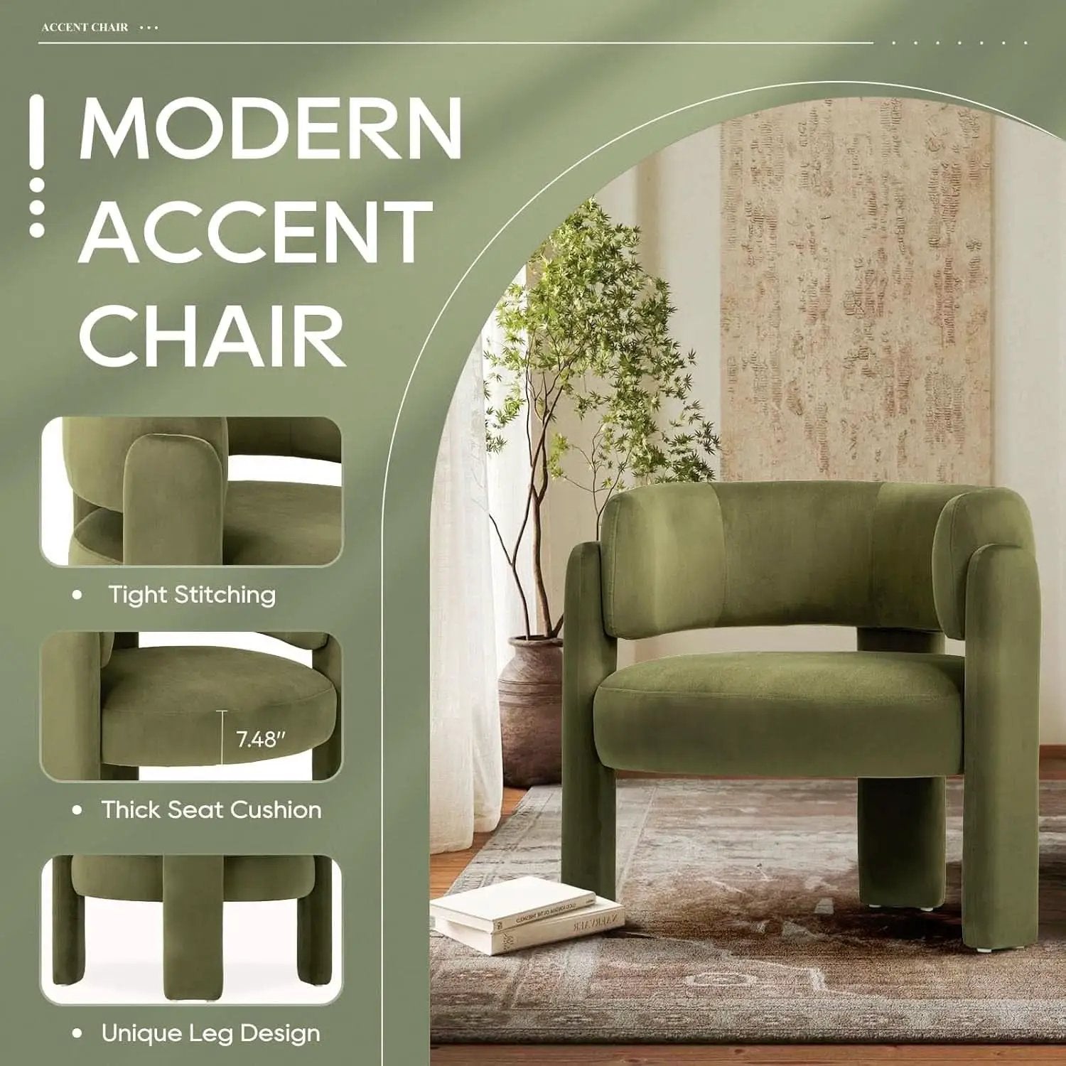 Velvet Green Barrel Armchairs Set Of 2 For Living Room Decor from PriceLows™