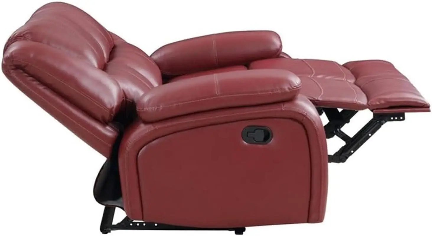 Red Faux Leather Reclining Loveseat With Manual Recline from PriceLows™