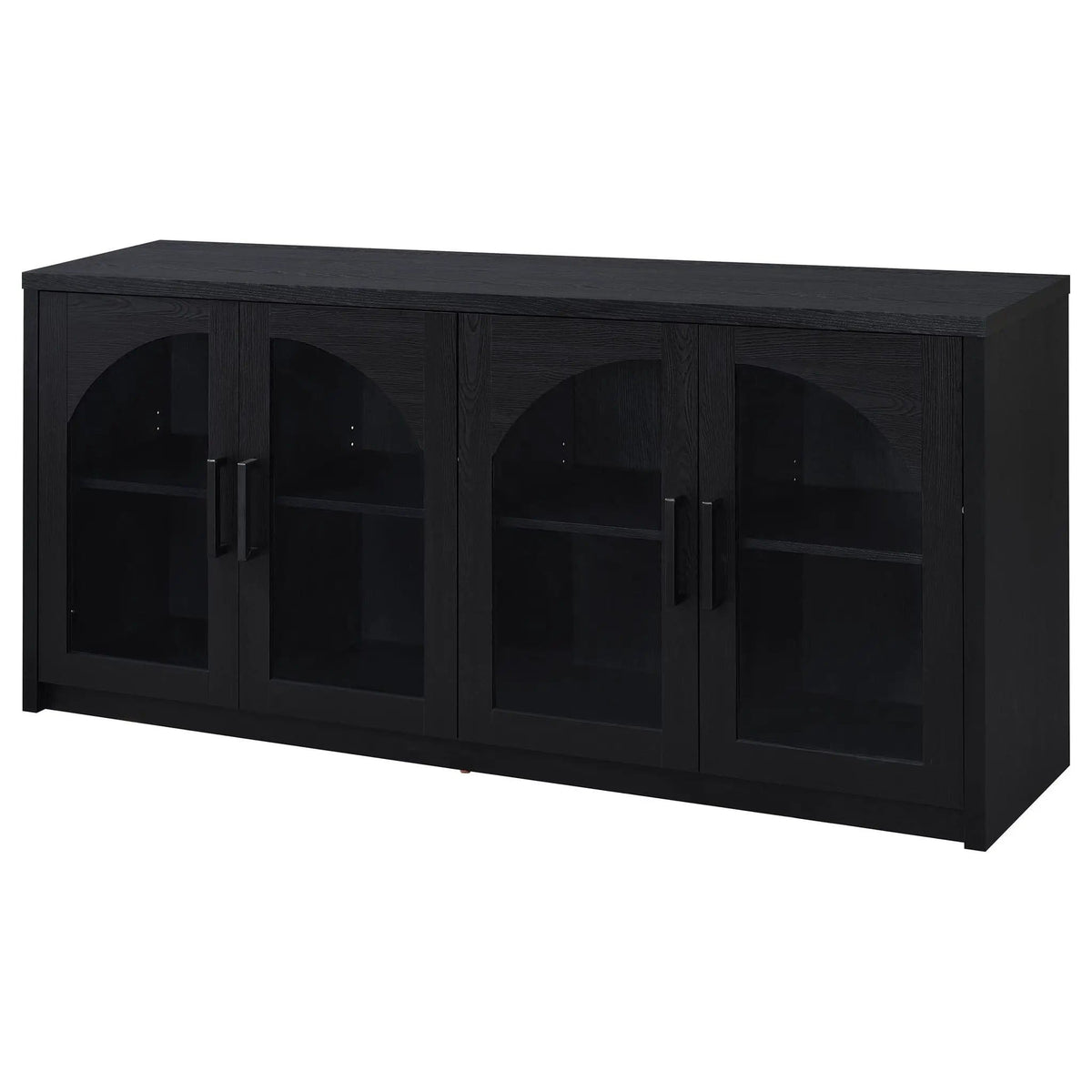 Riva 4-door Dining Sideboard Buffet Storage Credenza | 68.25 x 15.5 x 33 in | Engineered Wood & Glass | Black