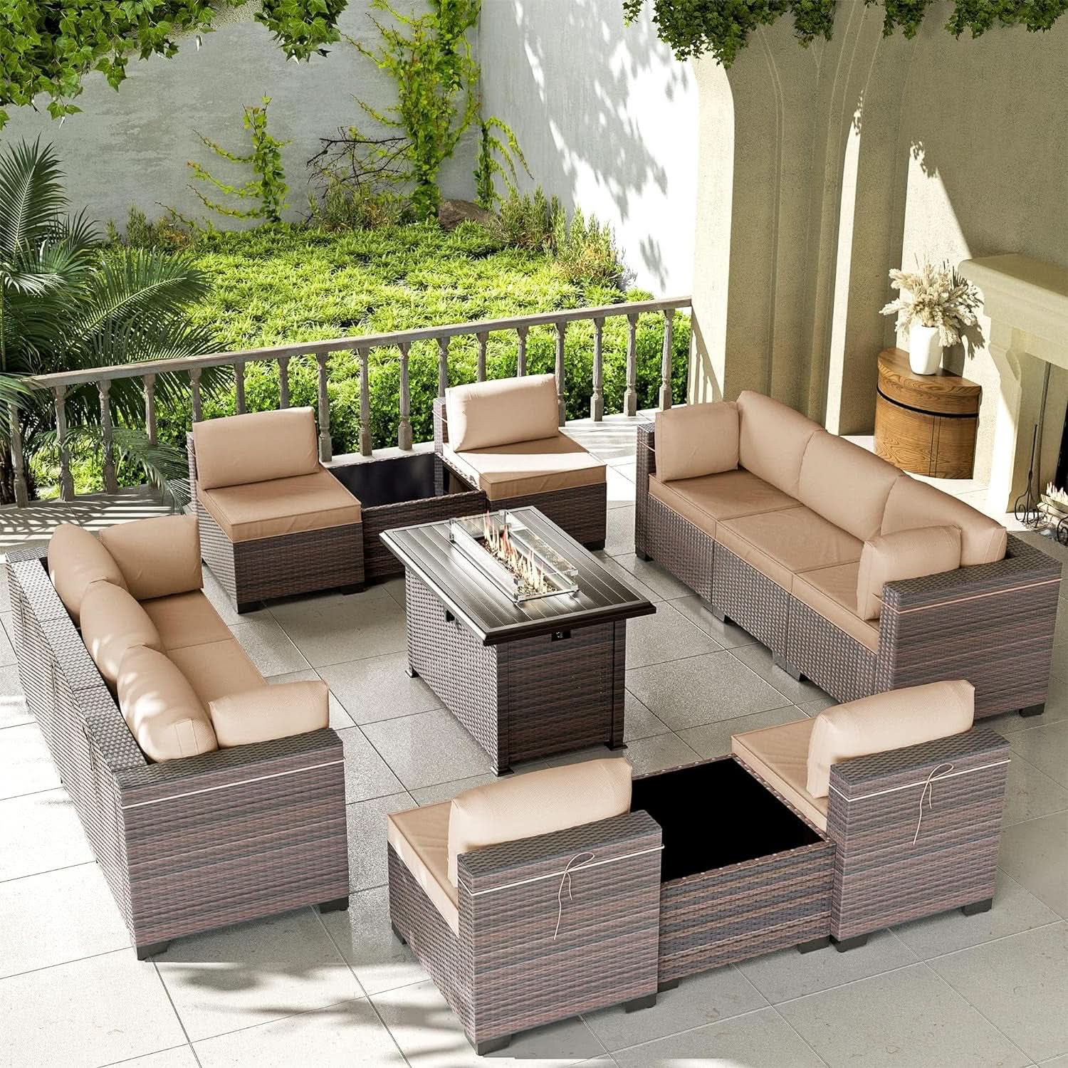 13 Piece Outdoor Patio Furniture Set with Fire Pit from PriceLows™