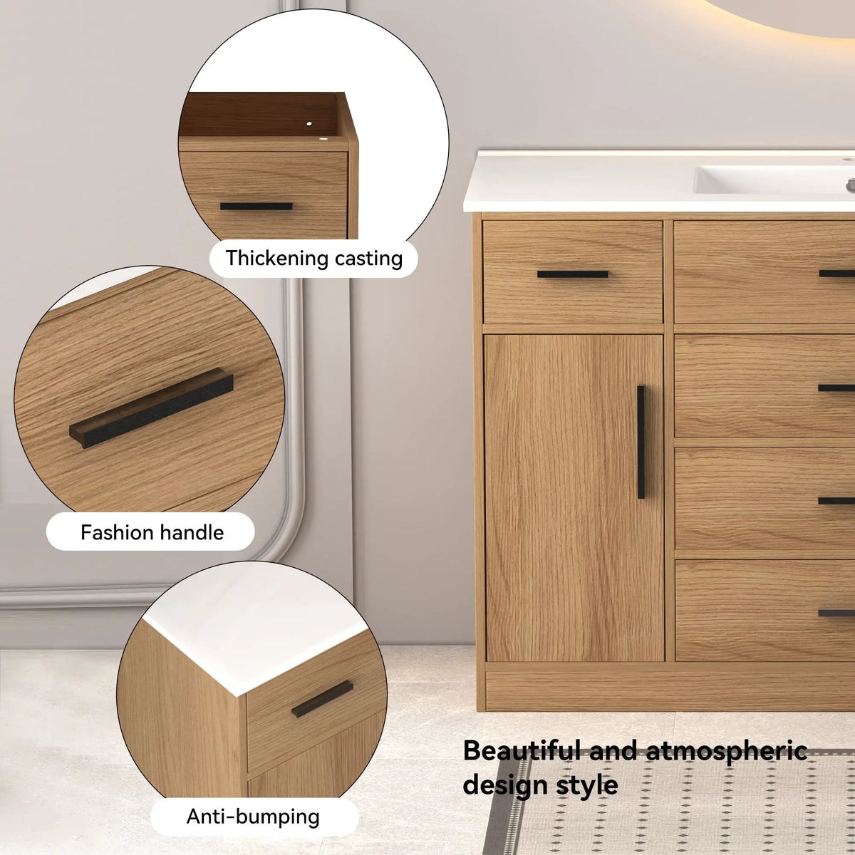 Bathroom Vanity With Abundant Storage | 2 Soft Close Doors | 6 Drawers | MDF Cabinet