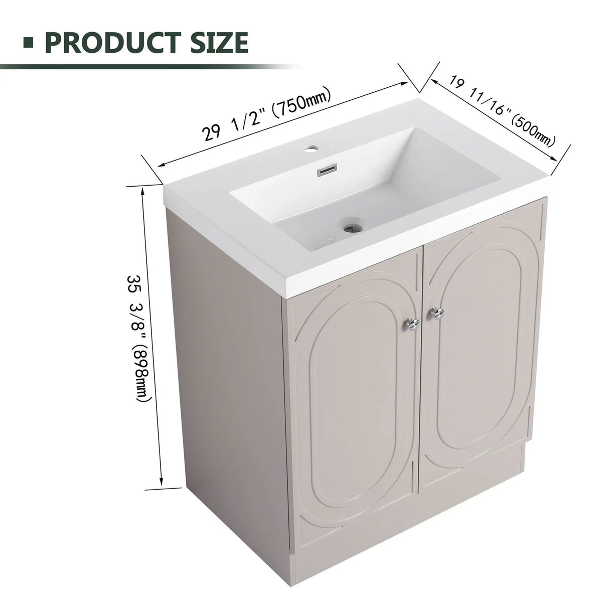 Contemporary Freestanding Bathroom Vanity With Resin Sink & Soft-Close Cabinet Doors | 7 Pieces | Stainless Steel & Plywood | Bathroom