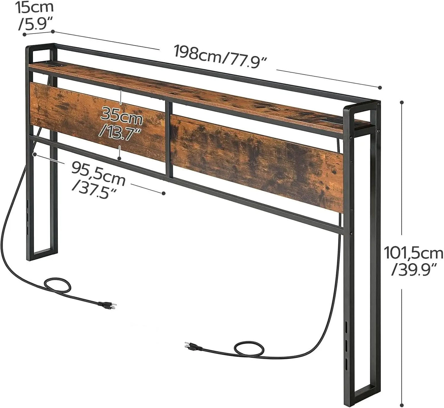 King Size Headboard with USB Ports and Storage Rack from PriceLows™