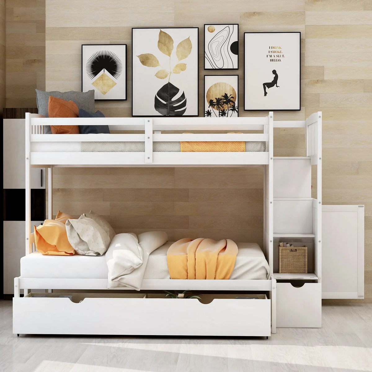 Bunk Bed | Convertible To Full Size | Built In Storage | Integrated Staircase