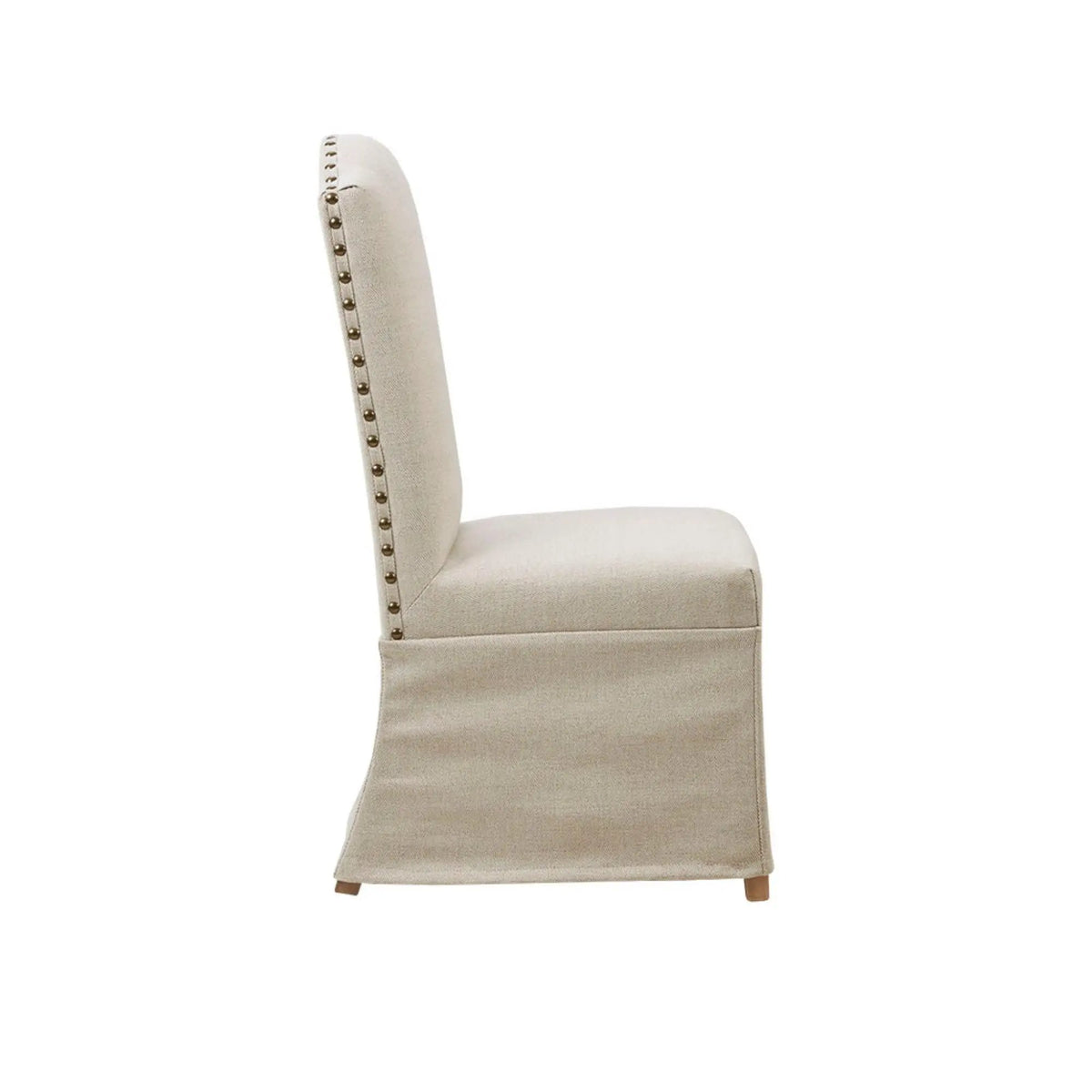 Dining Chairs With Skirts | Set Of 2 | Beige Farmhouse Style | Bronze Nailhead Trim