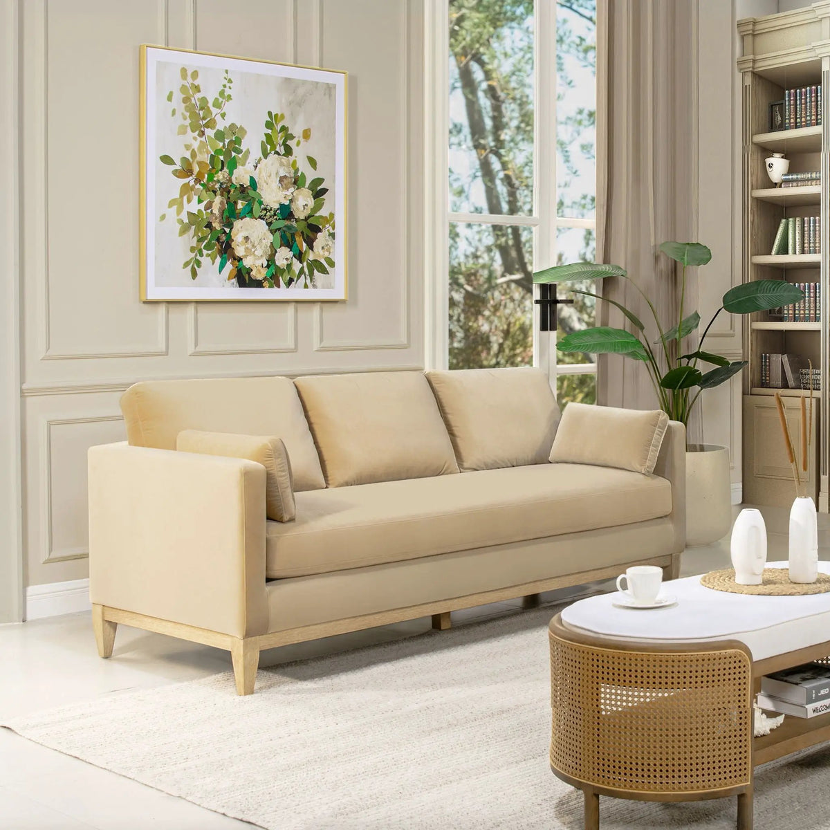 Knox Modern Farmhouse Sofa | Feather-Down Wrapped Cushions | Reversible Cushions | 84 Inch Length