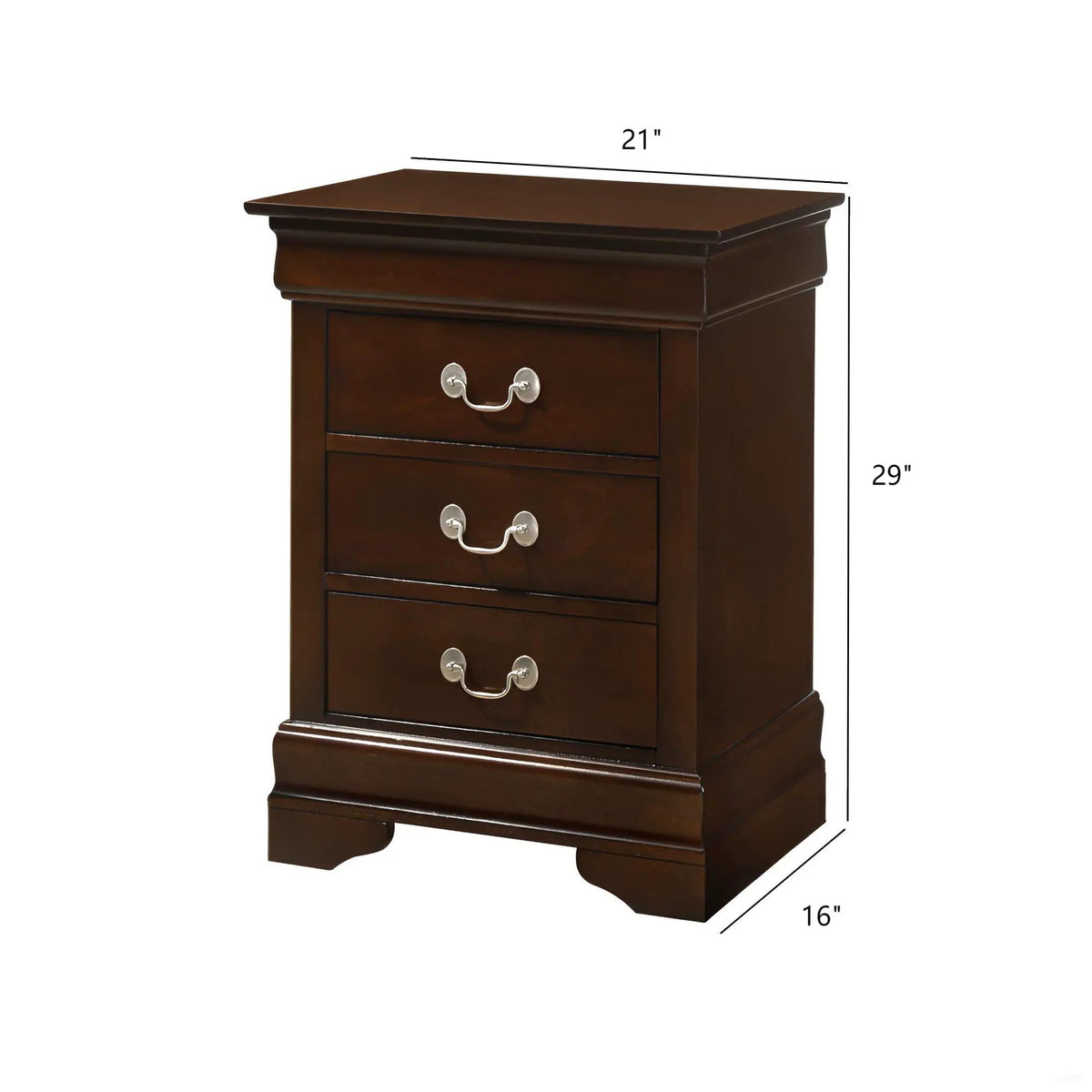 Louis Phillipe Nightstand | Traditional Wood Design | English Dovetailed Drawers | Metal Center Guides