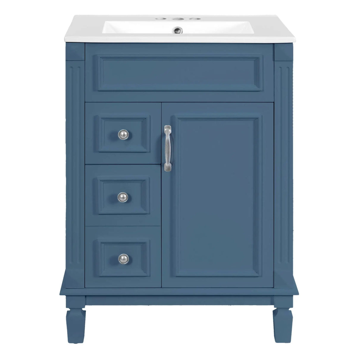 24 Inch Compact Bathroom Vanity | 2 Deep Drawers | Adjustable Shelf | Retro Button Handles