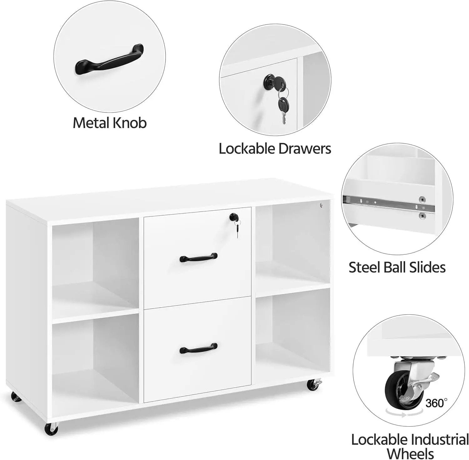 White Mobile Letter Size Lateral File Cabinet 2 Drawers from PriceLows™