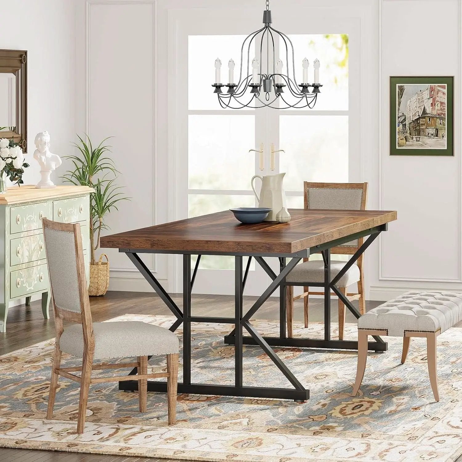 Farmhouse 70.8 Inch Wood Dining Table With Metal Legs from PriceLows™