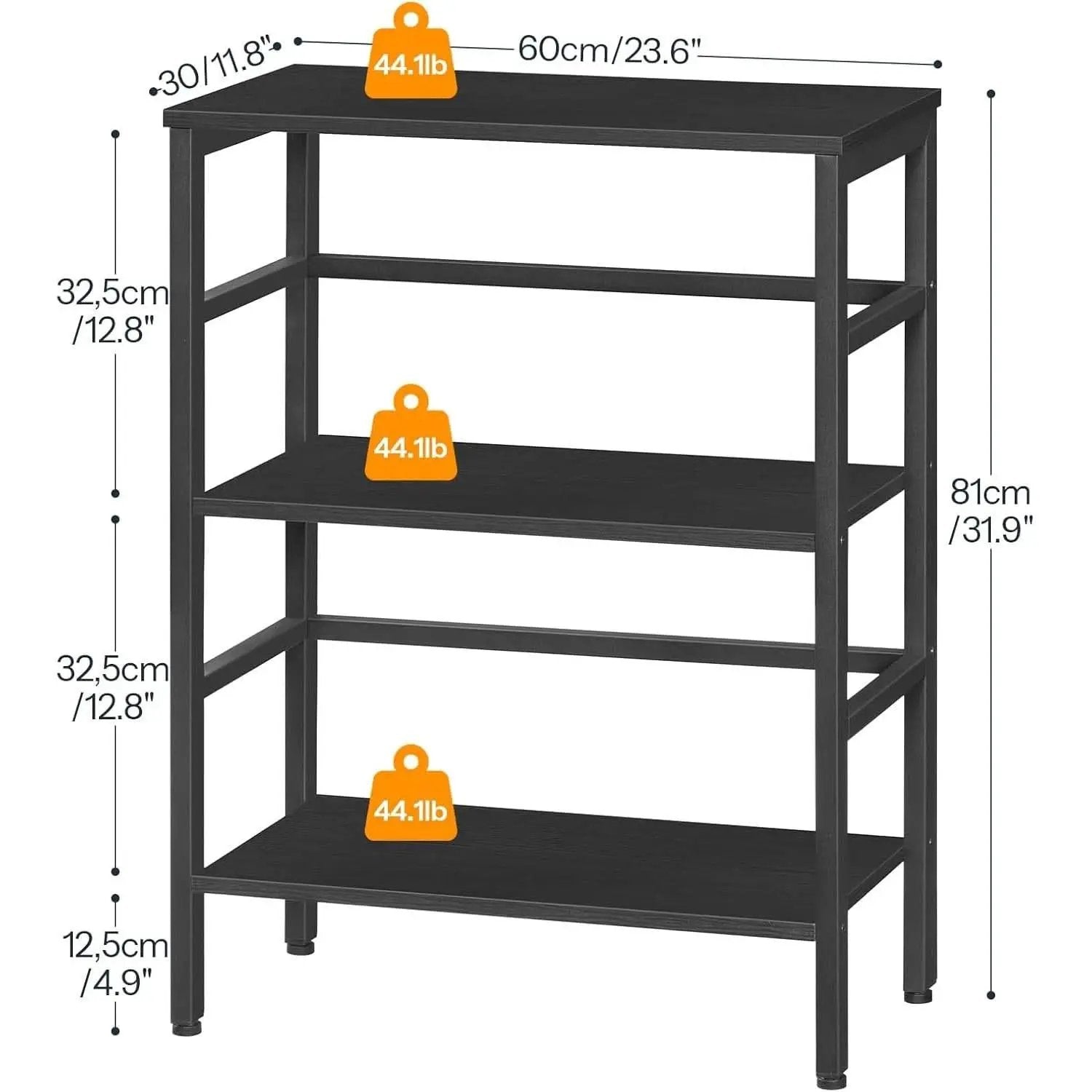 Three Tier Bookshelf Industrial Bookcase And Record Storage Rack With Side Fence Black Metal Frame Rustic Wood from PriceLows™