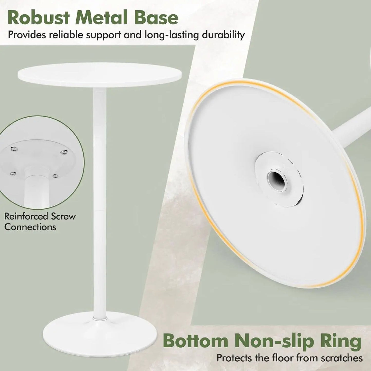 Round Height-Adjustable White Bistro Table Bar Home from PriceLows™