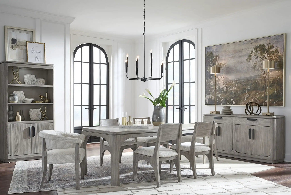 Braelyn Extendable Rectangular Dining Table Dining Tables with Extension | Dining Tables with Extension | Fabric & Glass | Dorian Gray
