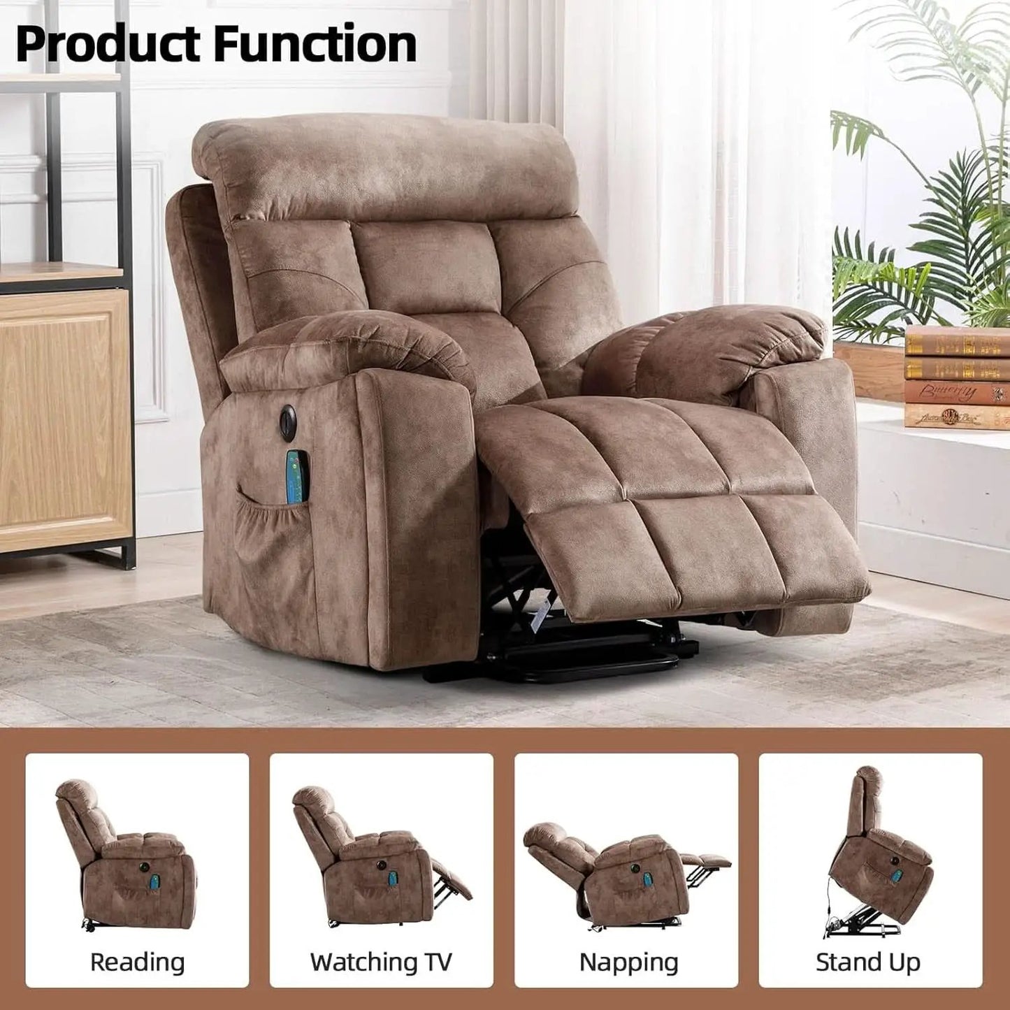 Large Power Recliner With Massage And USB Charging from PriceLows™