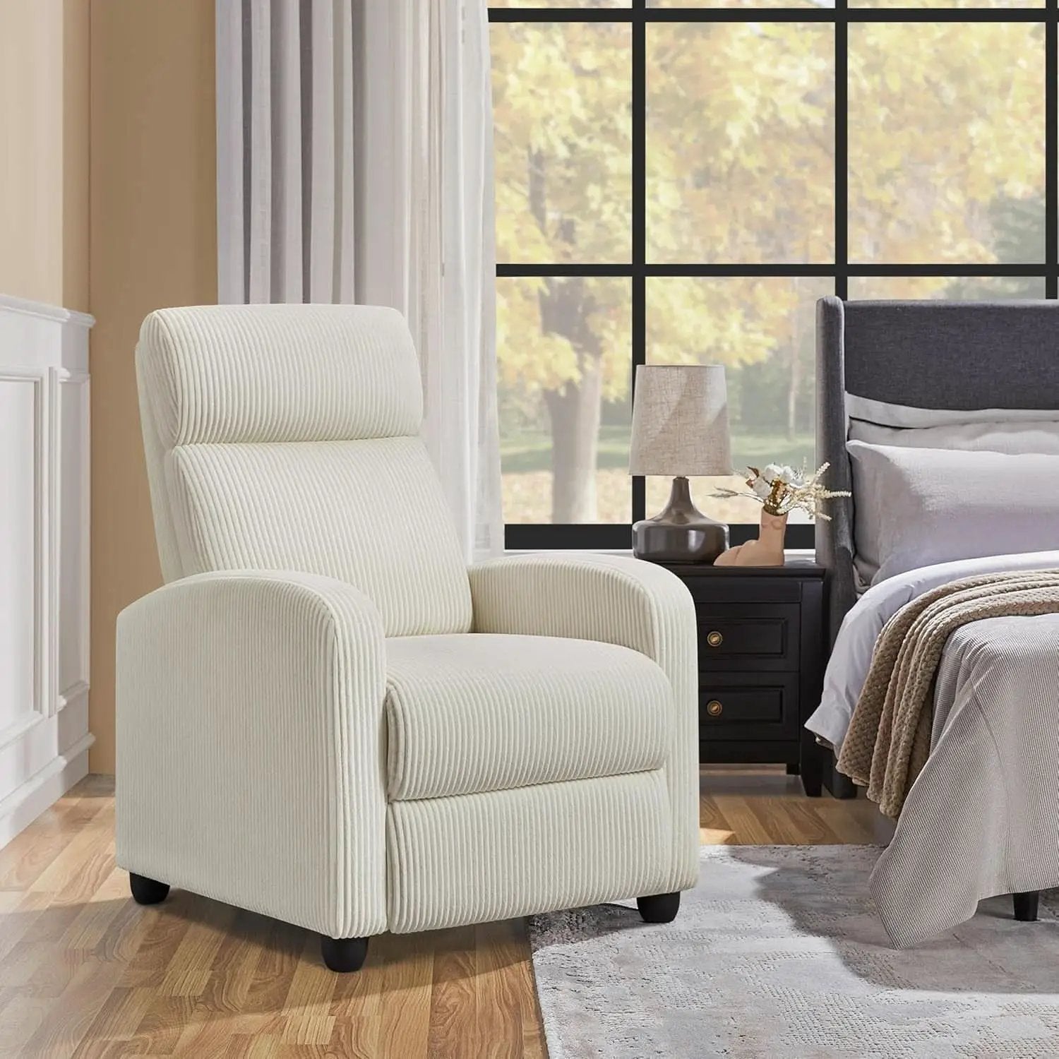 Beige Corduroy Recliner Chair Adjustable For Living Room Home Theater from PriceLows™