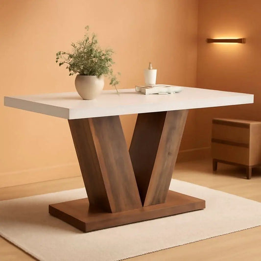 47 Inch White Rectangular Dining Table With Rustic Pedestal from PriceLows™
