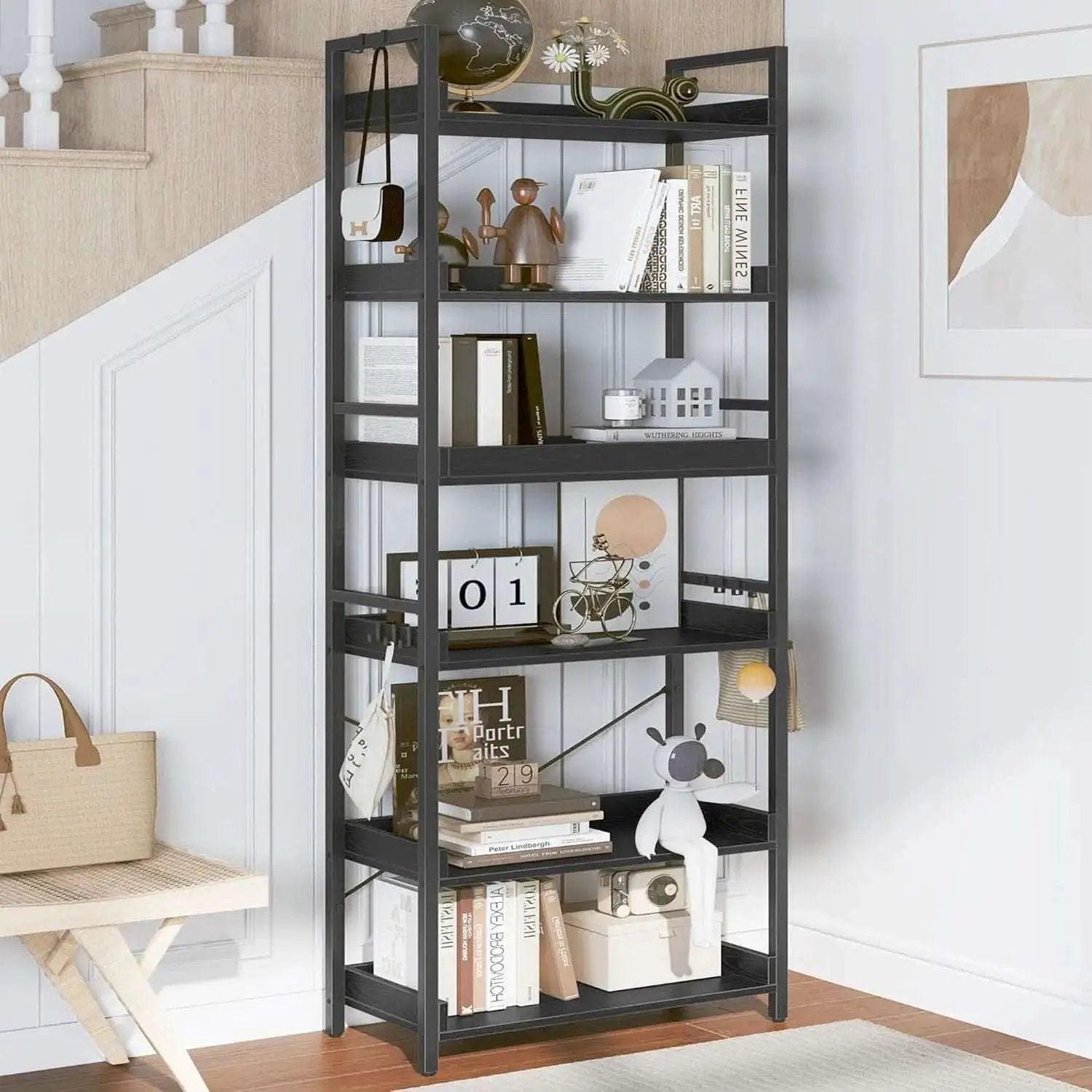 Adjustable Industrial Bookshelf 70 Inch Black Metal from PriceLows™