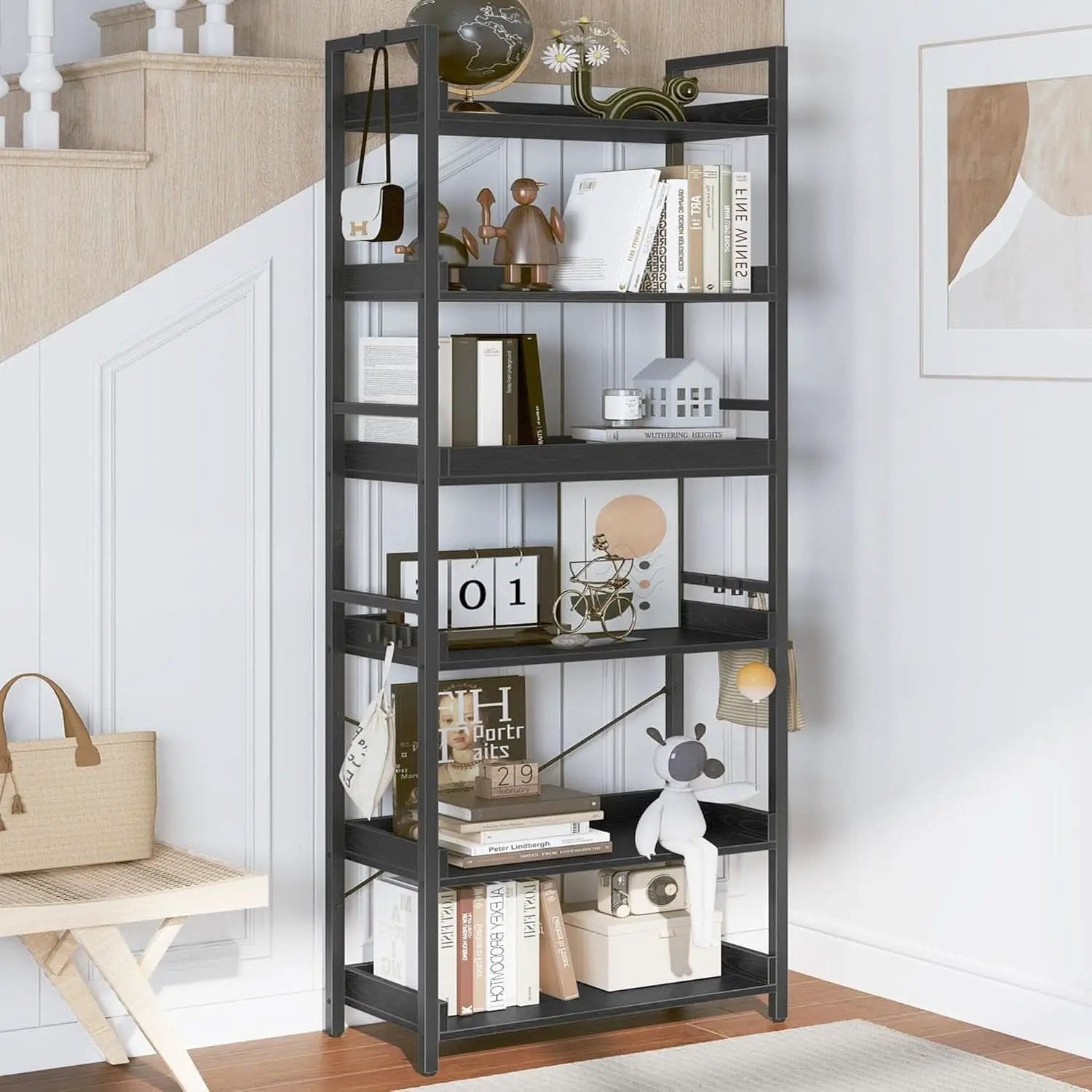 Adjustable Industrial Bookshelf 70 Inch Black Metal from PriceLows™