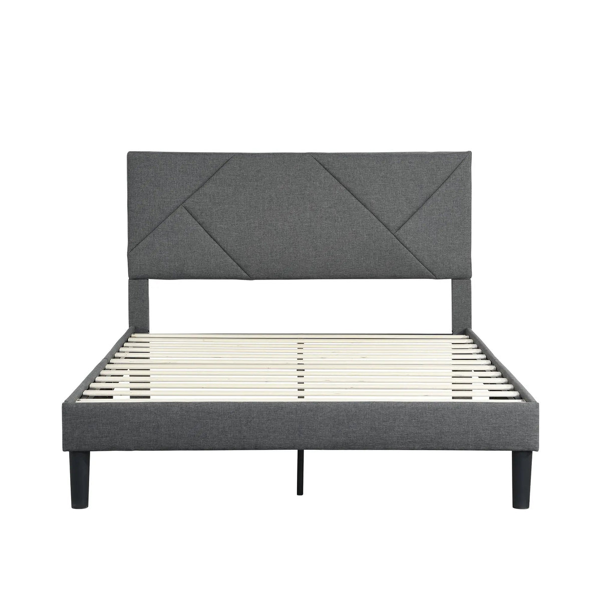 Upholstered Platform Bed | Solid Wood Slats | No Box Spring | Full Gray