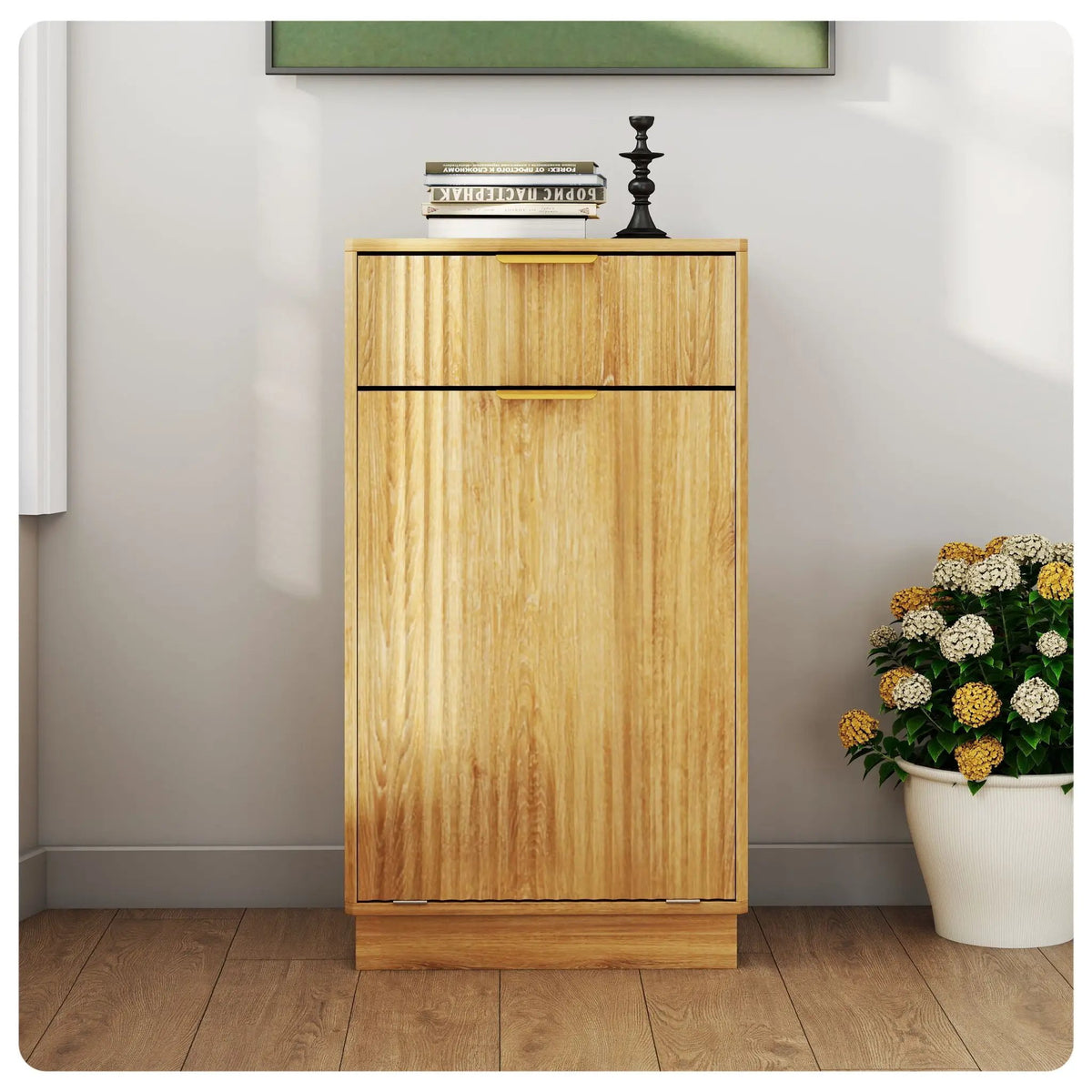 Tilt Out Trash Can Cabinet | Wave Textured Drawer | Pull Out Bin | Dual-Zone Waste Control
