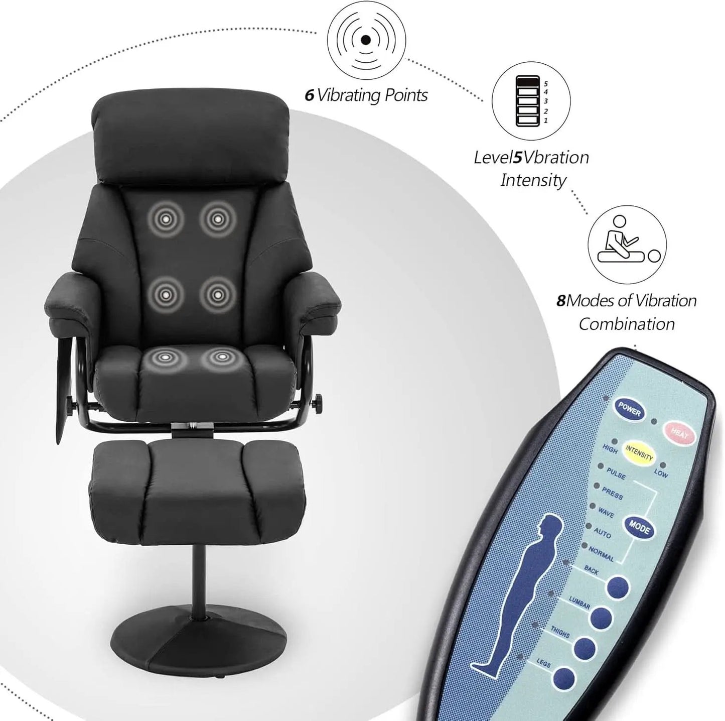 Swivel Recliner With Ottoman Black Faux Leather Massage from PriceLows™