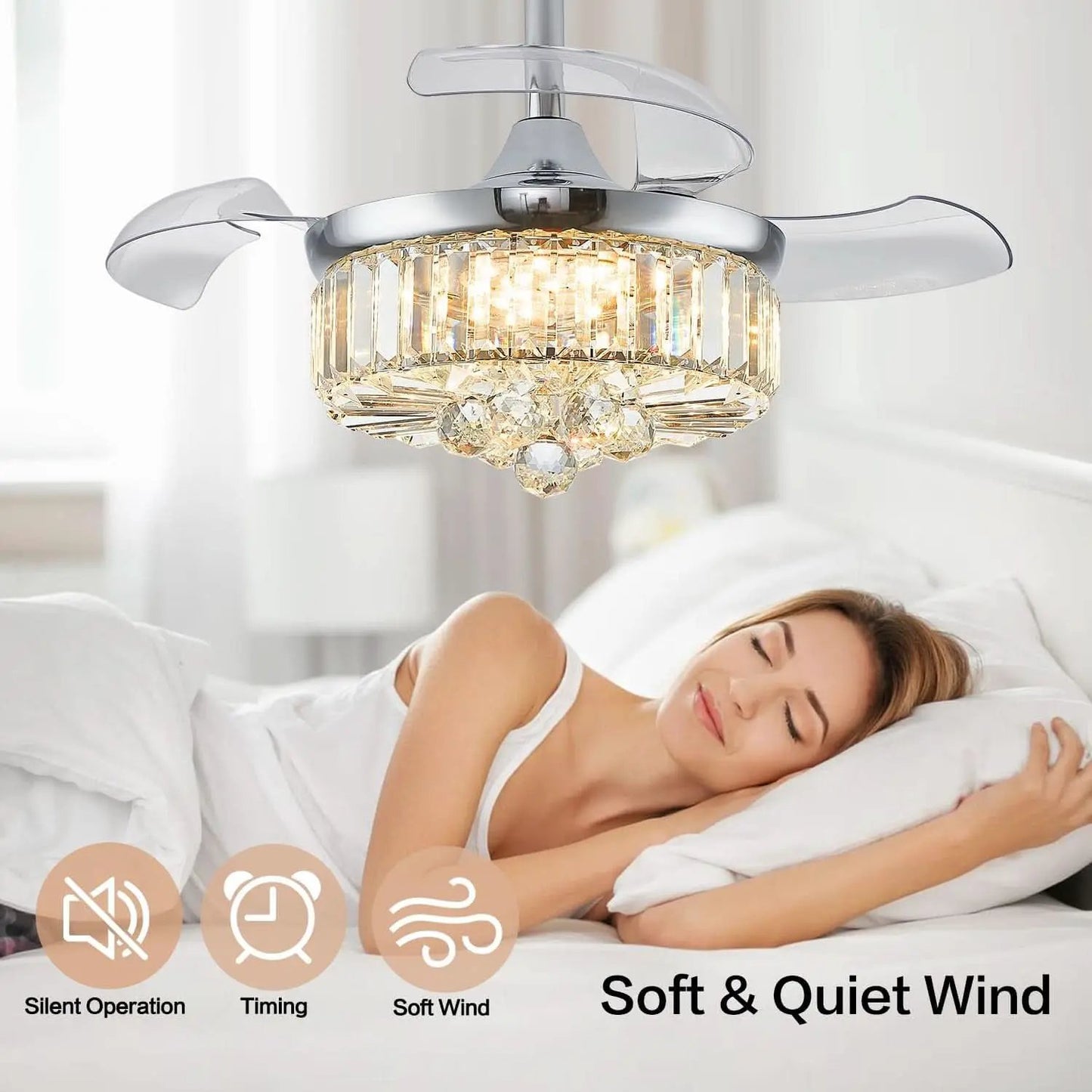 30 Inch Crystal Chandelier Ceiling Fan With Retractable Blades from PriceLows™