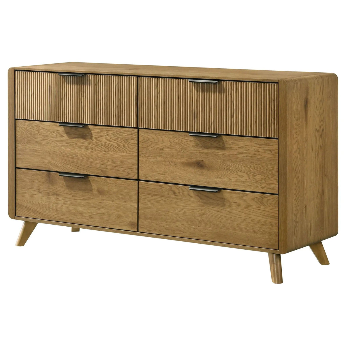 Bennett 6-drawer Bedroom Dresser Cabinet | 58.5 x 18.5 x 33.5 in | Rubberwood & Engineered Wood | Light Oak