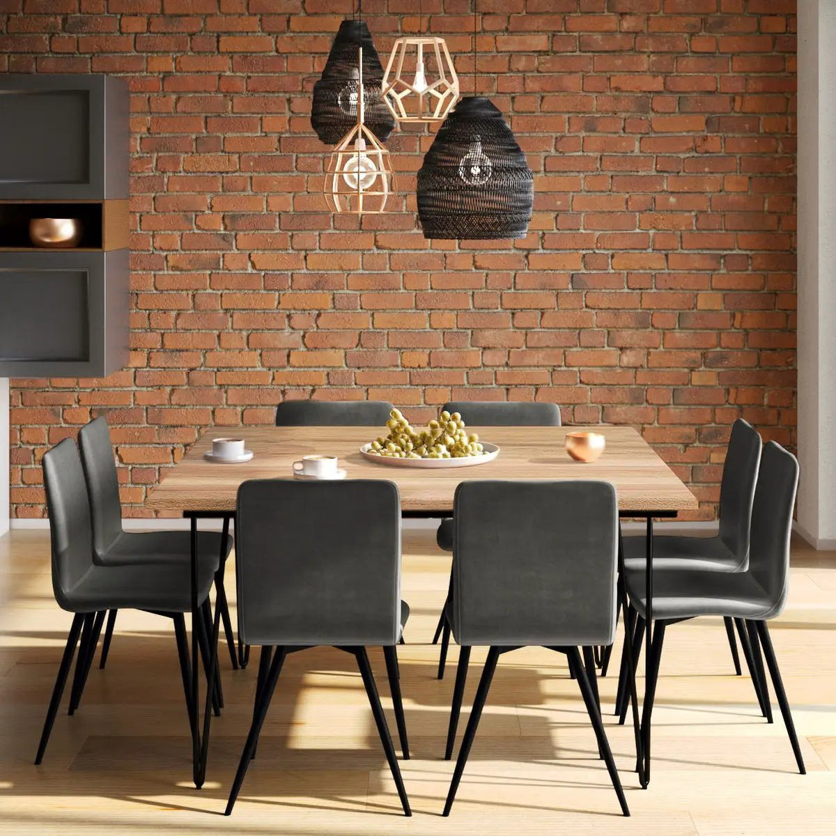 Hunter Dining Table | 66 Inch Width | Solid Mango Wood Top | Hairpin-Style Iron Base