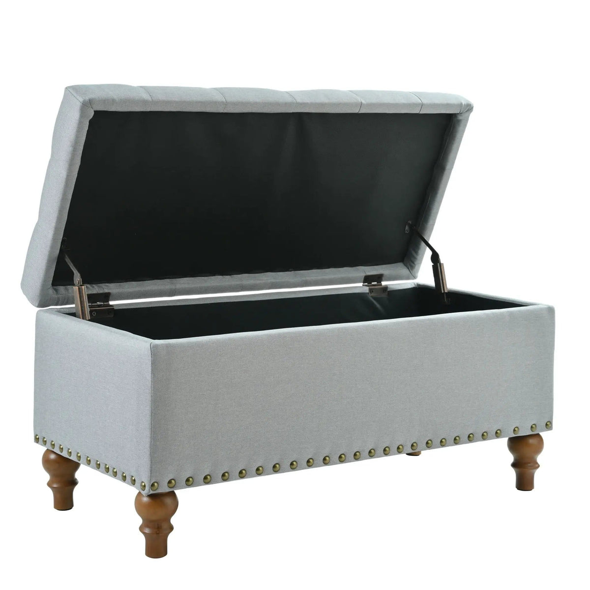 Upholstered Ottoman With Storage And Rivet Trim | 2 Pieces | Solid Wood | Living Room