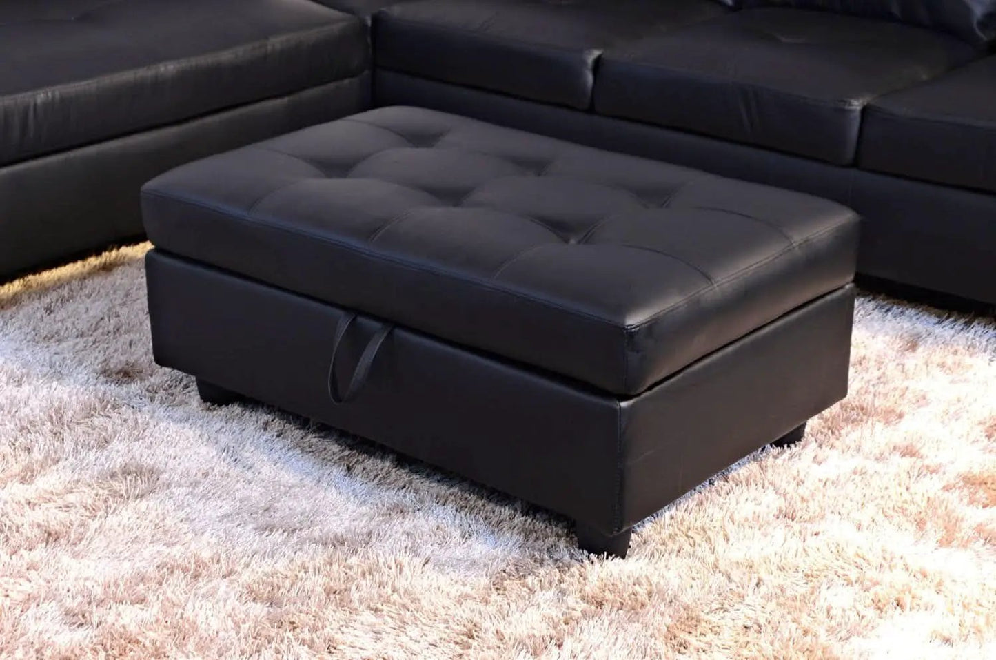Black Faux Leather Sectional Sofa Set With Ottoman from PriceLows™