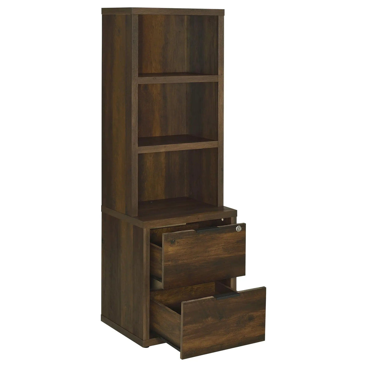 Westpark 3-shelf Bookcase USB and Lockable Drawer Dark Pine | 19.75 x 15.5 x 61.25 in | Engineered Wood & Veneer | Home Office
