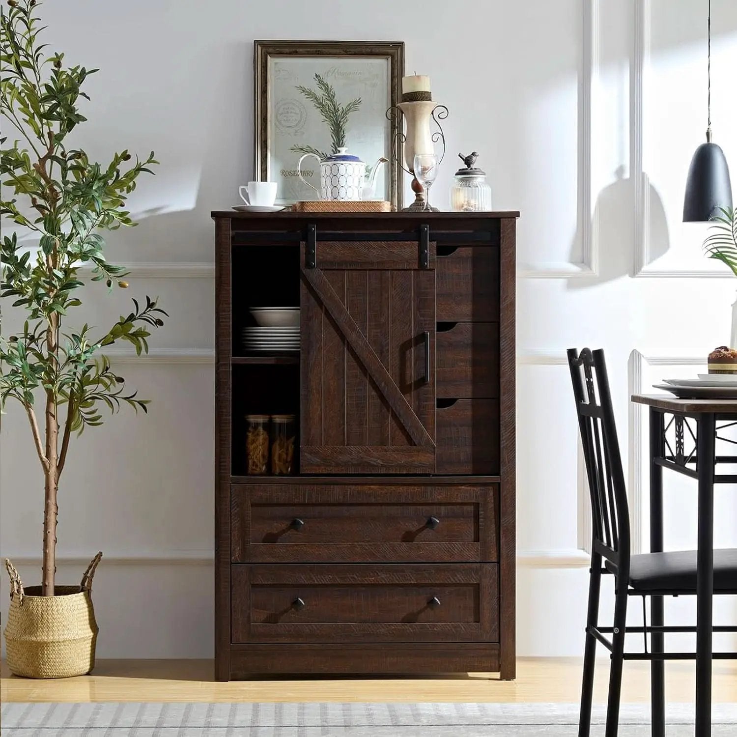 Espresso Dresser With FiveDrawers Sliding Barn Doors from PriceLows™