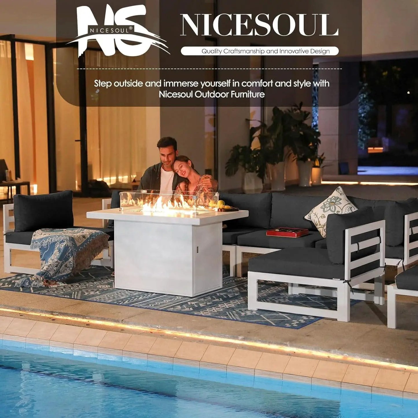 White Aluminum Outdoor Patio Furniture Set With Fire Pit from PriceLows™