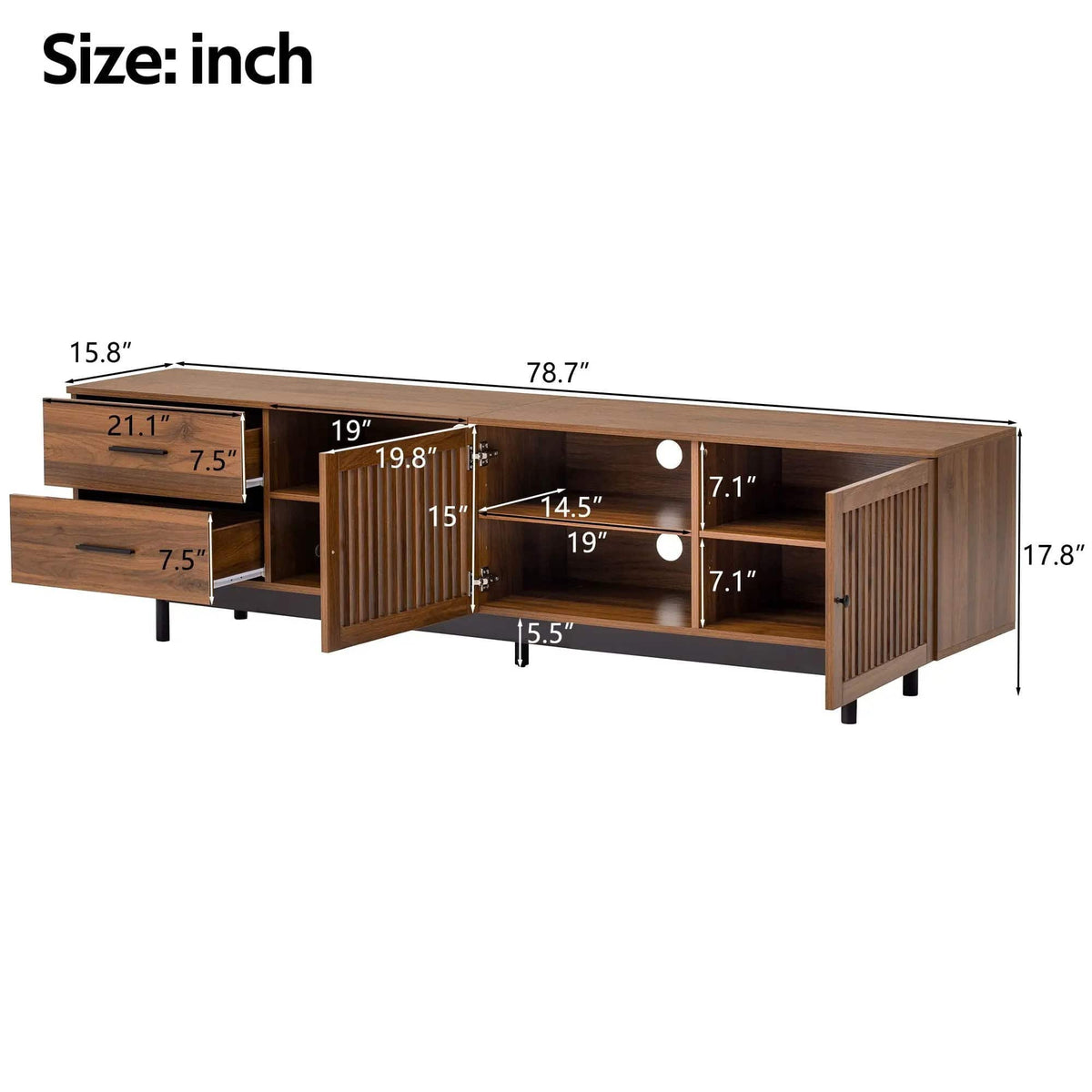 TV Stand | Adjustable Shelves | Cable Management | Walnut