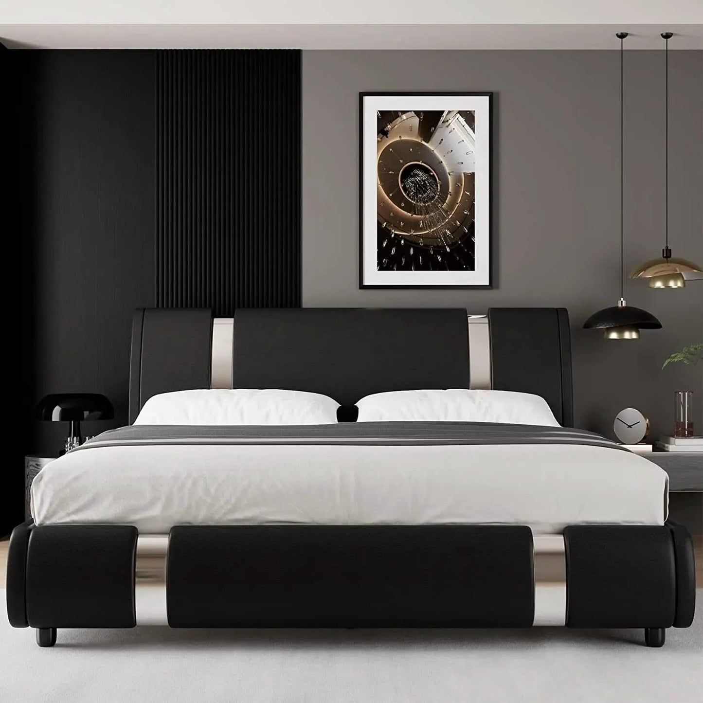 Queen Faux Leather Bed Frame With Adjustable Headboard from PriceLows™