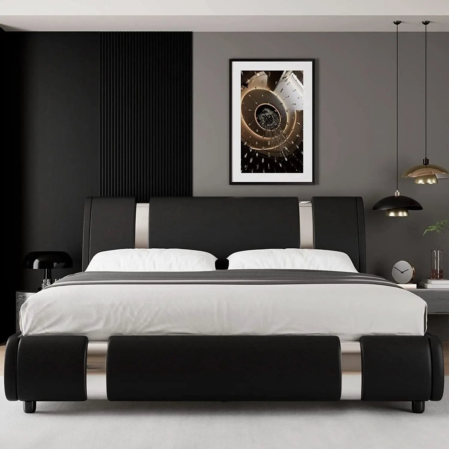 Queen Faux Leather Bed Frame With Adjustable Headboard from PriceLows™
